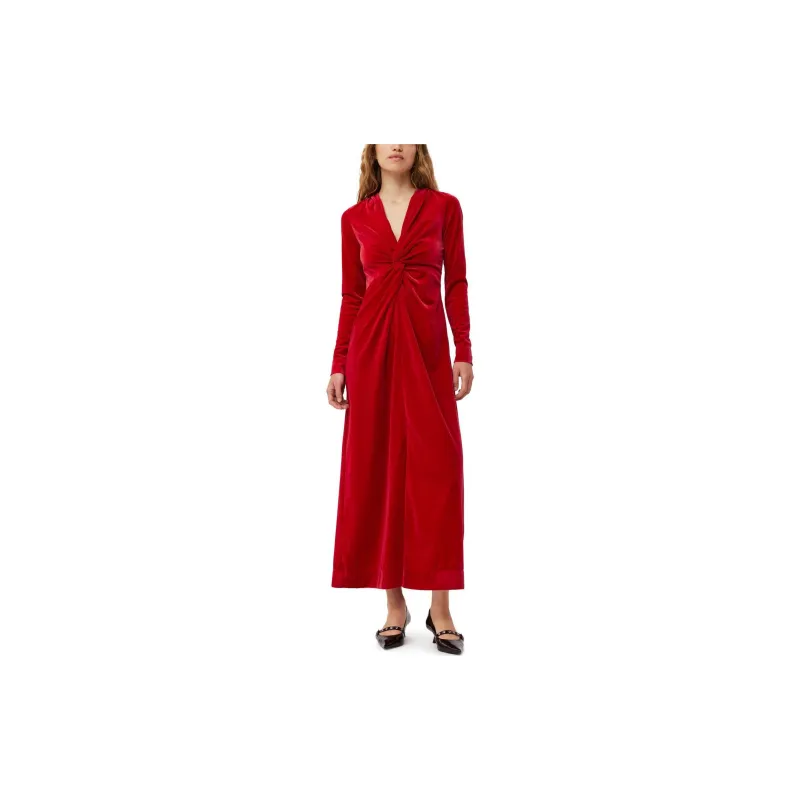 GANNI Red Velvet Jersey Twist Long Dress Long-Sleeved Dresses Women's Red-2