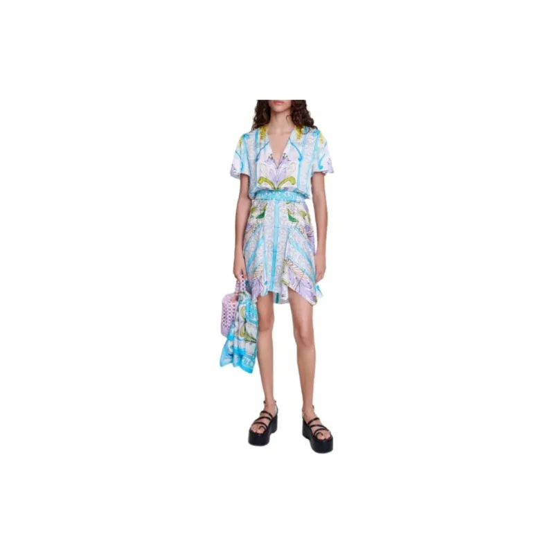 Maje Mosaic print Satin Minidress-1