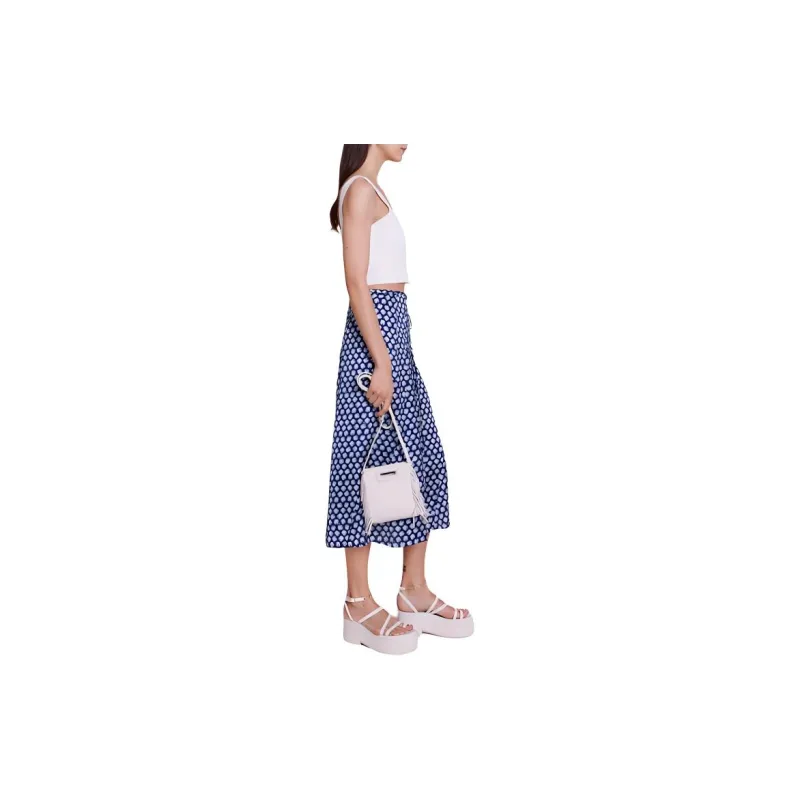 Maje Clover print Satin Midi Skirt-3