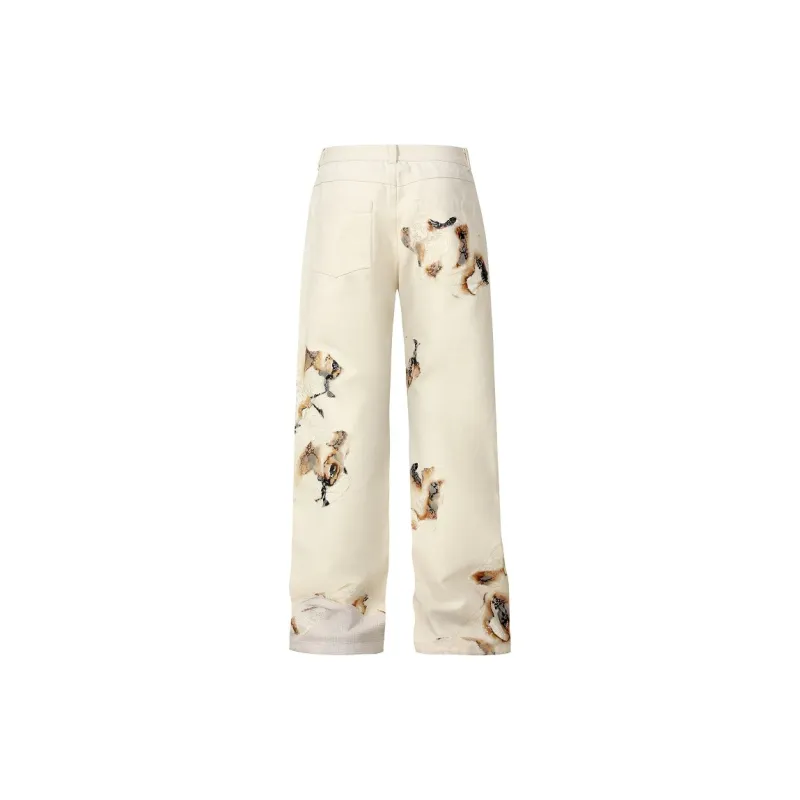 YADcrew Casual Pants Unisex Free Custom Badge Set Beige Apricot-1