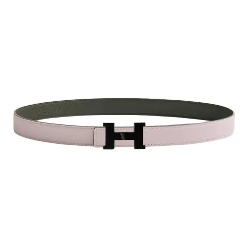 HERMES Calfskin Leather Belts Women's Light Purple Dusty Green Width: 2.4cm