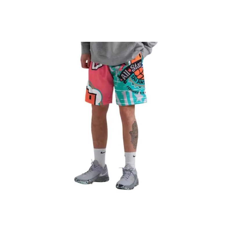 Mitchell Ness Sports Shorts Men Panelled Pink Color-4