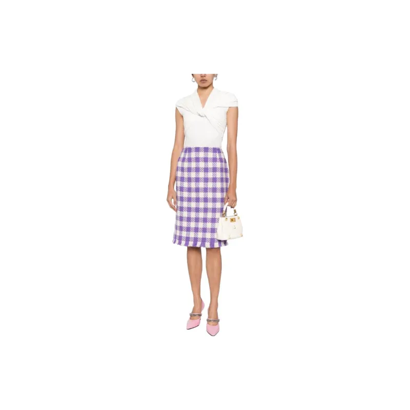 Oscar De La Renta Checked Tweed Midi Skirt-1