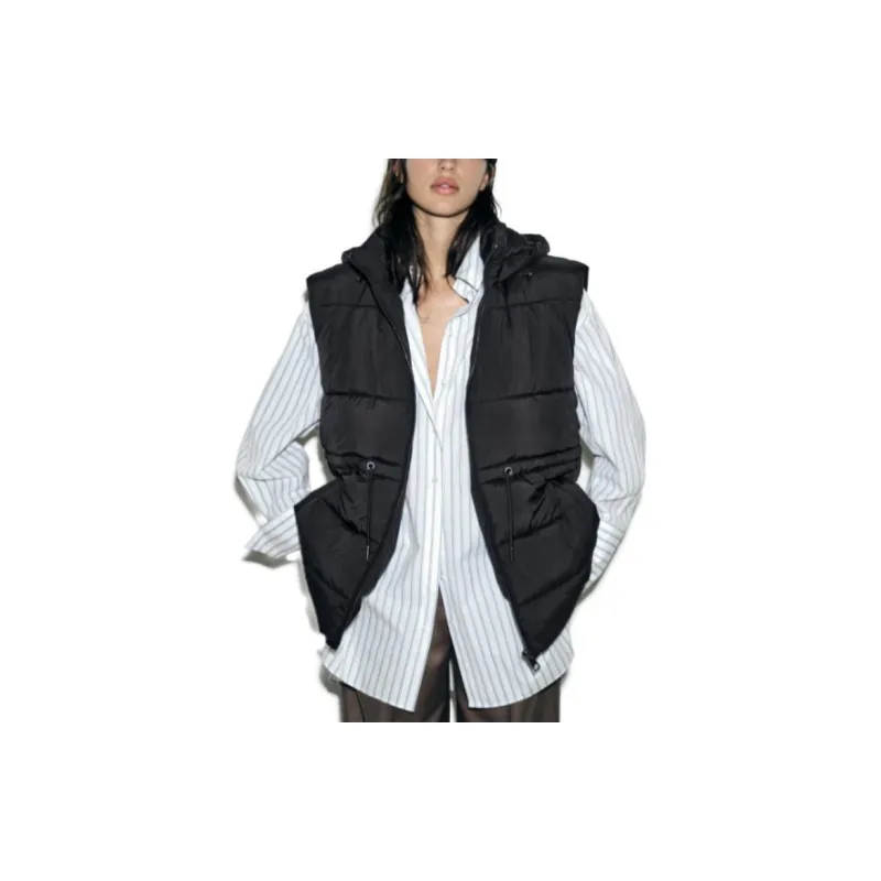 ZARA Puffer Jackets Women's Black-3