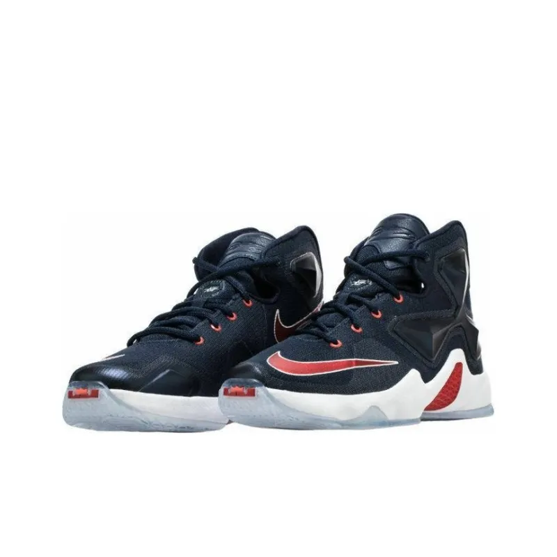 Nike Lebron 13 Non slip Lightweight Mid Top Children's Basketball Shoes Blue Red Teenagers-2
