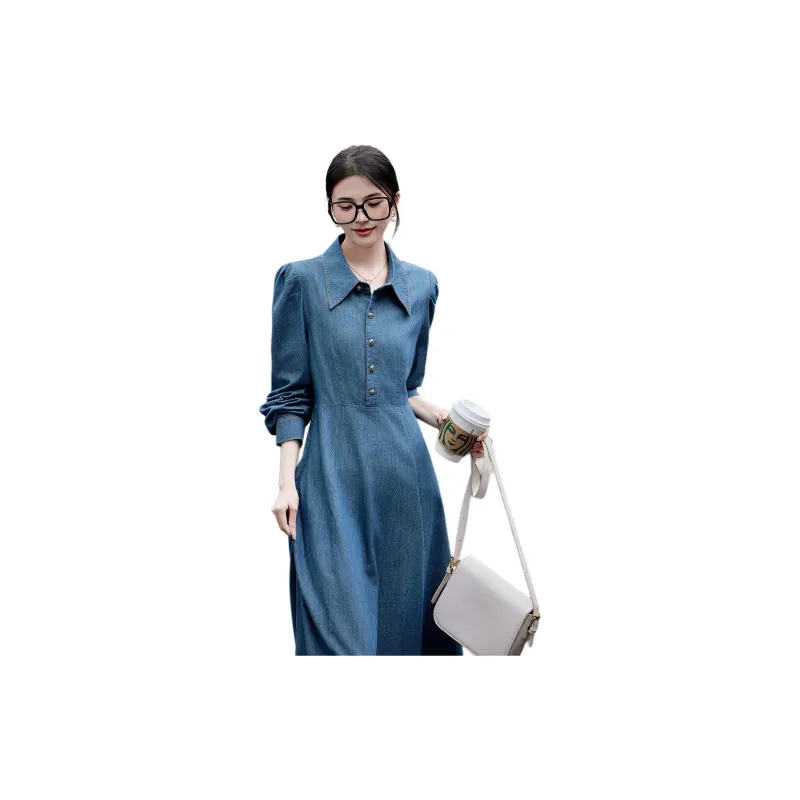 【dme】 Long Sleeved Dresses Women's Medium Denim Blue-3