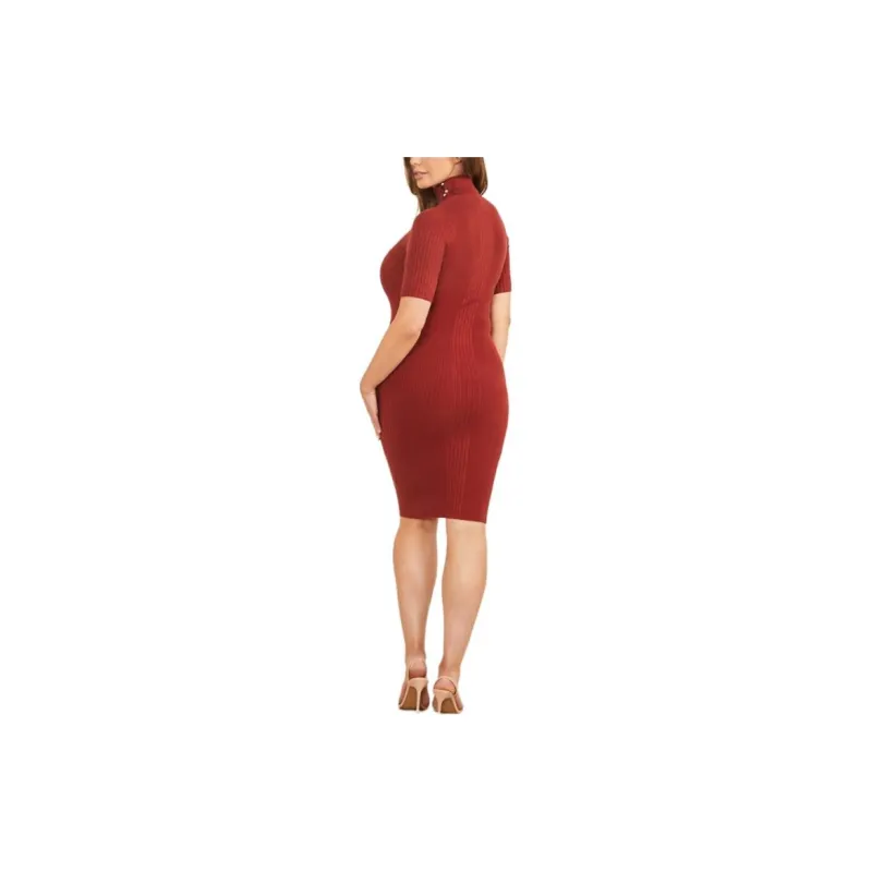 GUESS Ribbed Dress Short-Sleeved Dresses Women's Red-2
