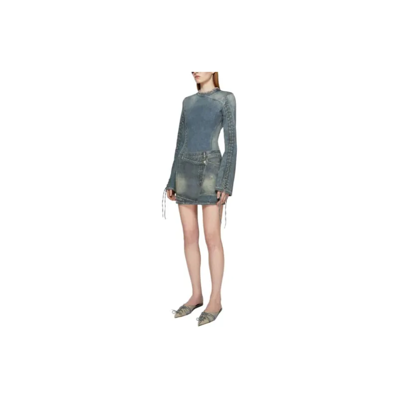 Acne Studios Laced Sleeve Mini Denim Dress-4