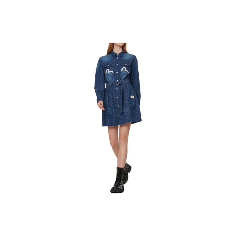 EVISU Long Sleeved Dresses Women's Denim Blue-3