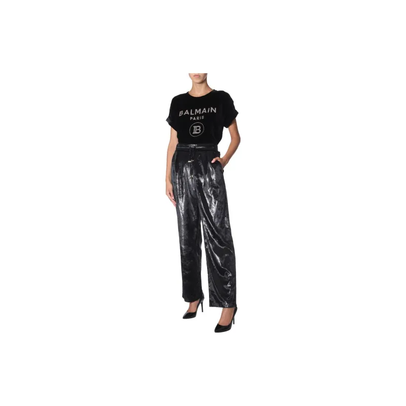 BALMAIN Metallic Effect Flared Trousers-1