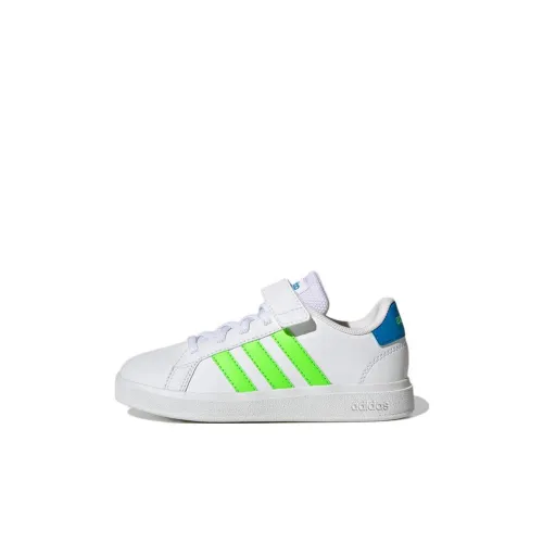 Adidas Neo GRAND COURT 2.0 EL K Abrasion Resistant Low Top Skateboard Shoes White Green Kids'
