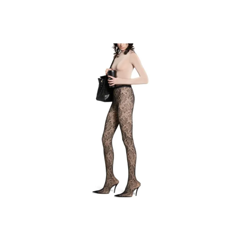Balenciaga Lace Pantaleggings In Light Beige Leggings Women's Black-1