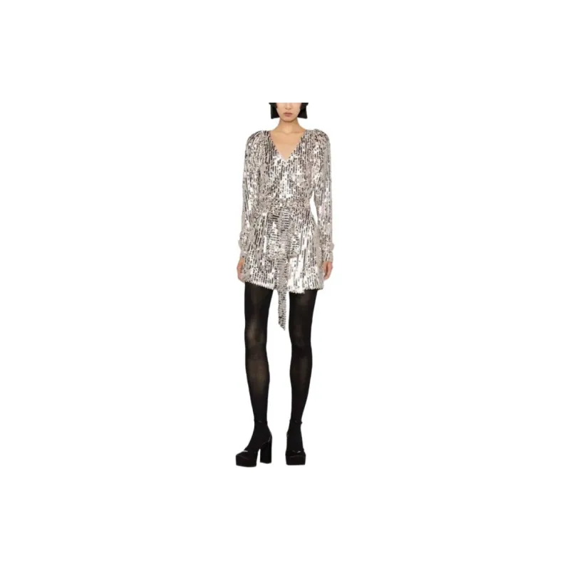 Rotate V-Neck Sequined Long Sleeved Dress-2