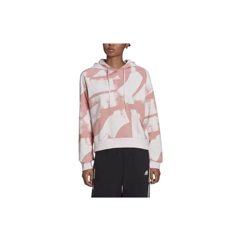 Adidas Essentials Print Relaxed Hoodie Sweatshirt Women's Pink-4