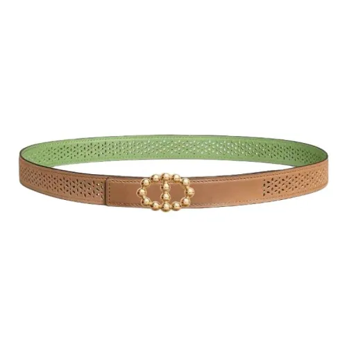HERMES Gold-Plated Leather Belts Women's Chaï / Vert Criquet Width 2.4CM