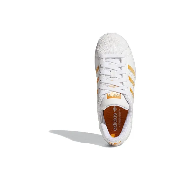 Adidas Originals Superstar Series J Wear Resistant Low Top Kids' Skateboarding Shoes White Orange Teenagers-3