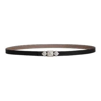 HERMES Calfskin Leather Belts Women's Black/Taupe Width 1.3cm