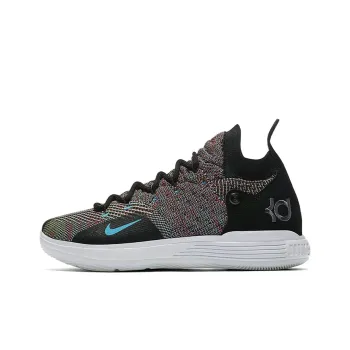Nike KD 11 Multi Color Flyknit Non slip Lightweight Mid Top Children's Basketball Shoes Black Purple Teenagers