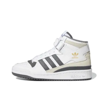 Adidas Originals FORUM Mid J Anti Slip Wear Resistant Mid Top Kids' Skateboarding Shoes White Gray Teenagers