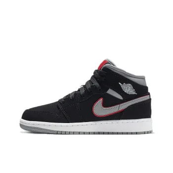 Jordan 1 Mid Black Particle Grey Gym Red GS