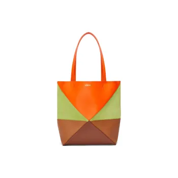 LOEWE Calfskin With Suede Tote Bag, Shopping Bag, Handbag Medium Size Women's Bright Orange & Meadow Green