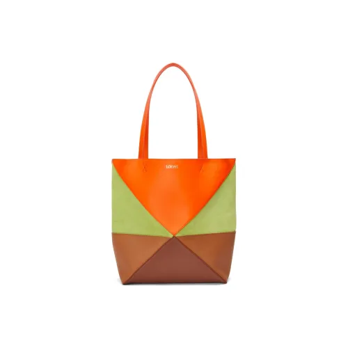LOEWE Calfskin With Suede Tote Bag, Shopping Bag, Handbag Medium Size Women's Bright Orange & Meadow Green