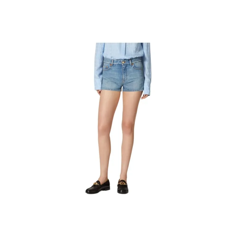 Valentino Logo Patch Straight Hem Denim Shorts-4