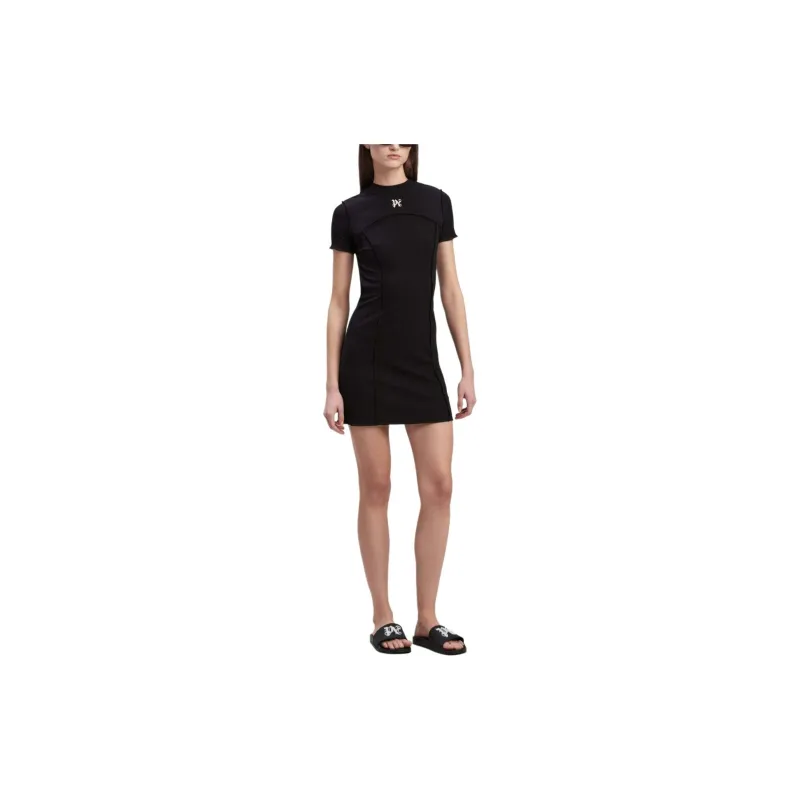 PALM ANGELS Monogram Mini Dress Black-2