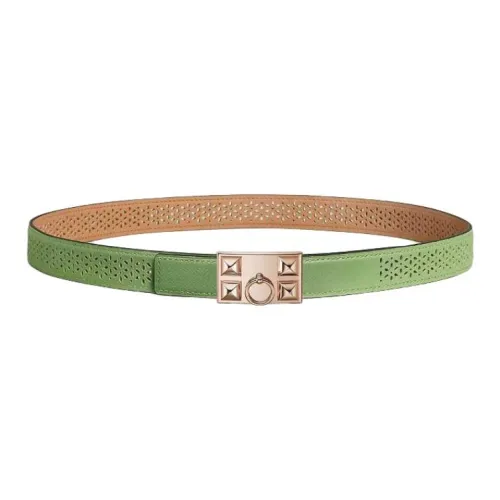HERMES Calfskin Leather Belts Women's Chaï / Vert Criquet Width: 2.4cm