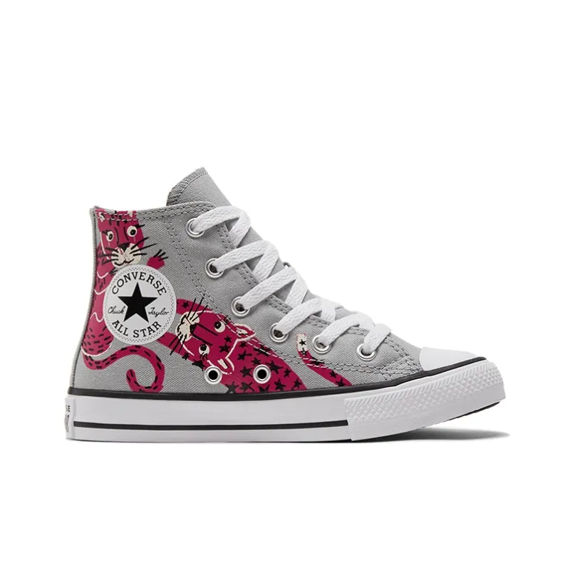 Converse Chuck Taylor All Star Anti Slip Wear Resistant High Top Kids Canvas Shoes Gray Rose Red Teenagers-1