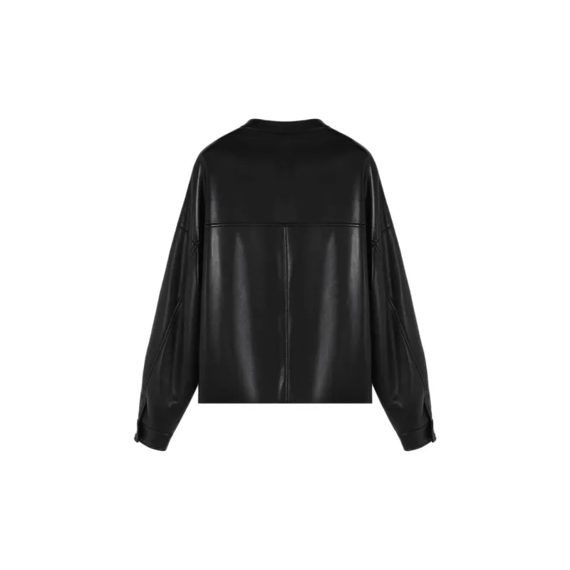 BASIC HOUSE Leather Jacket Women's Black-1