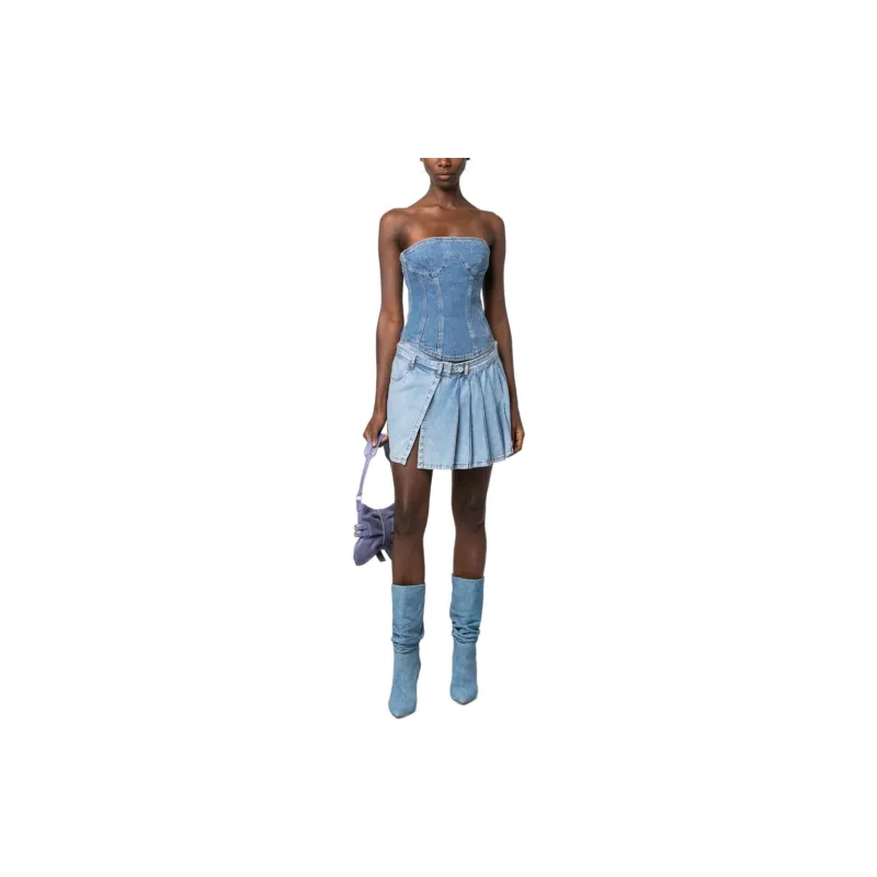 MOSCHINO Pleated Layered Denim Shorts-1