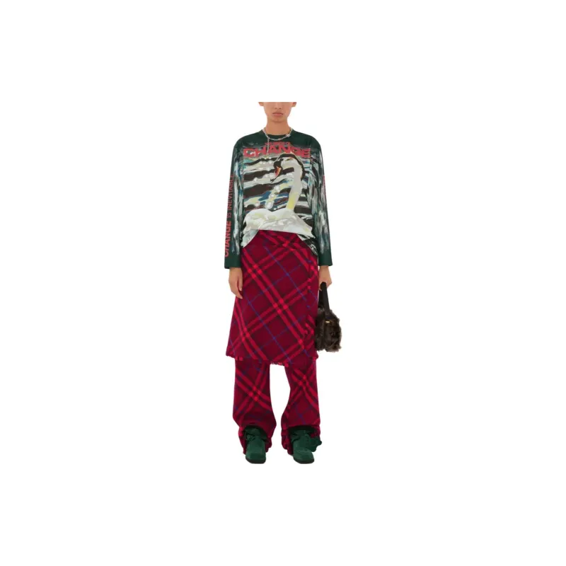 Burberry Checked Pleated Straight Leg Trousers-2