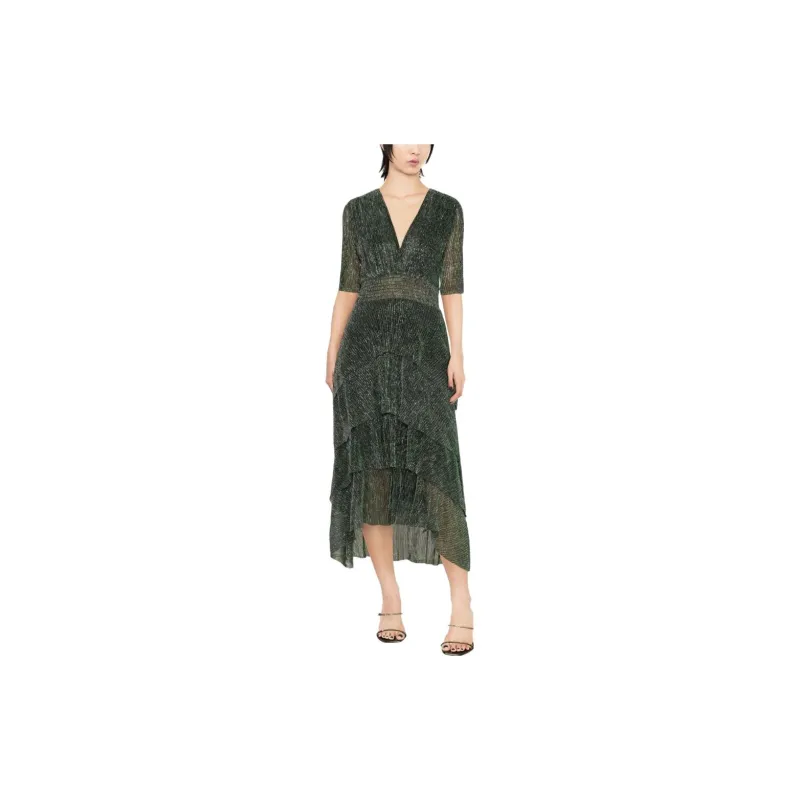 Maje Metallic-threading Ruffled Midi Dress-1