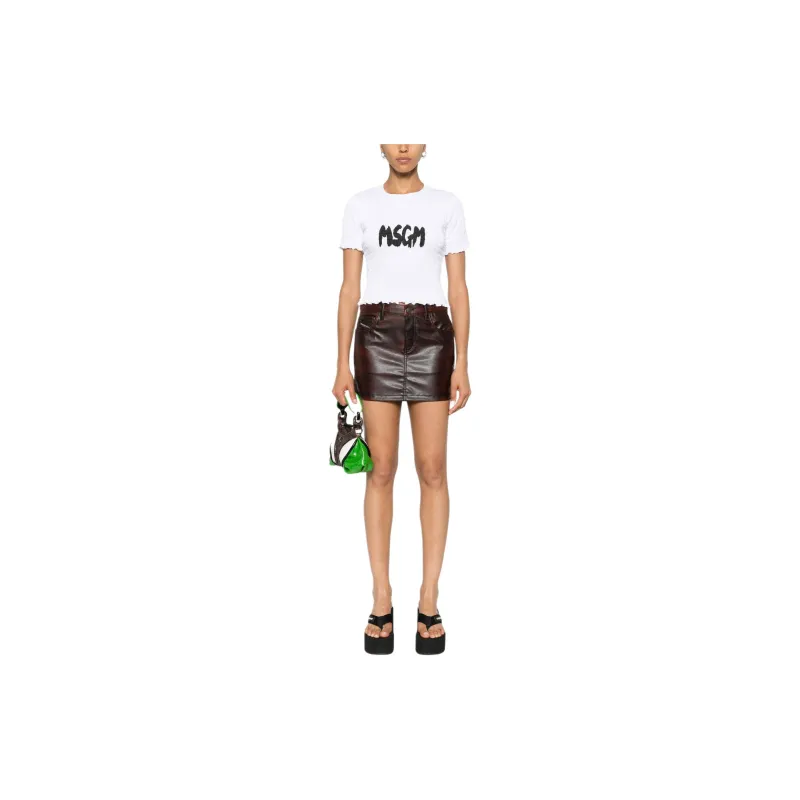 MSGM Logo print Smocked T shirt-1