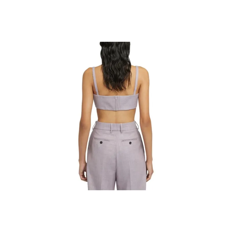 MSGM Mini Top With Shiny Pinstriped Wool Workmanship Camisole Women's Purple-2
