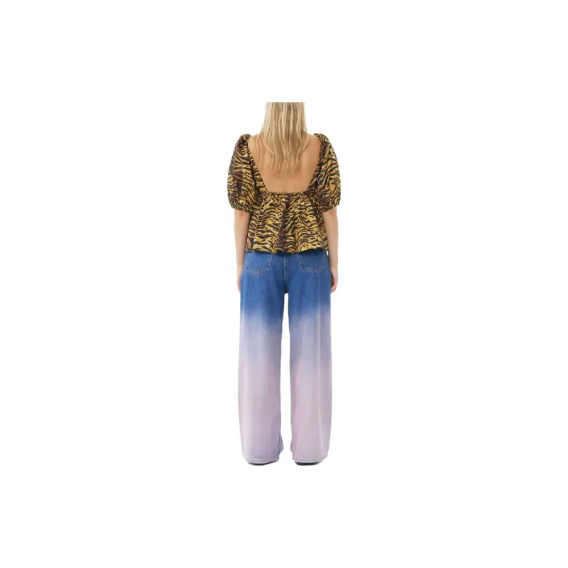 GANNI Tiger print Organic Cotton Flared Blouse-4