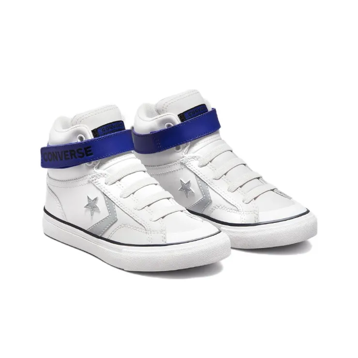 Converse Pro Blaze Strap Anti Slip Wear Resistant High Top Skateboard Shoes Silver Gray Teenagers-2