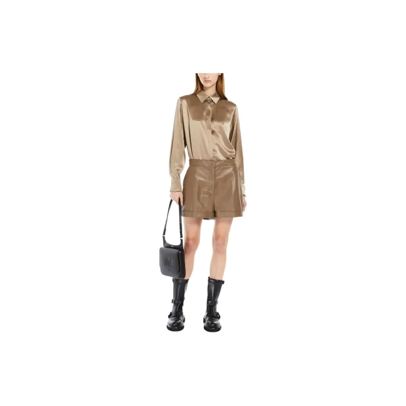 MaxMara Andorra Collection Nappa Leather Shorts Casual Shorts Women's Brown-1