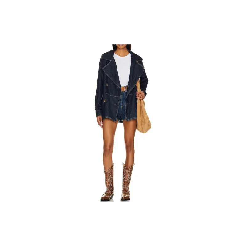 FREE PEOPLE Denim Jacket Women's Blue-4