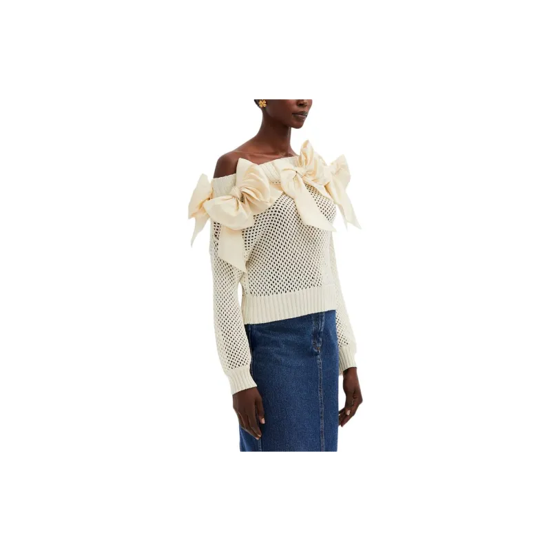 Oscar De La Renta Bow embellished Pointelle knit Jumper-2
