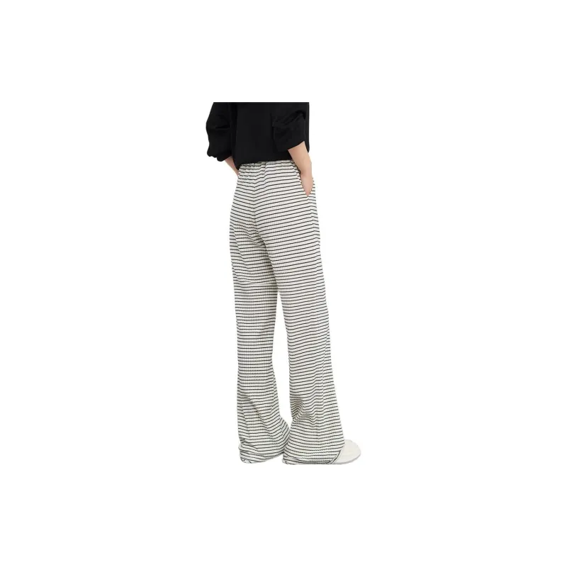 MEIYANG Casual Pants Women's Black White Stripes-2