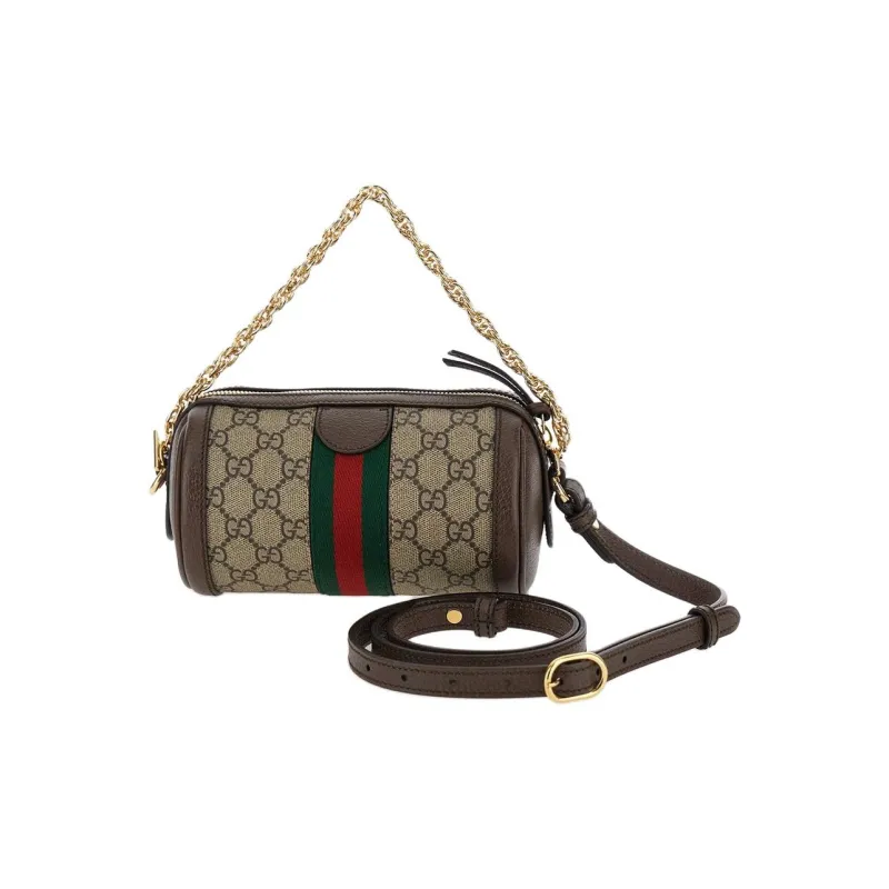 GUCCI Ophidia Canvas With Leather Binding Handbag Mini Women's Beige & Ebony-1