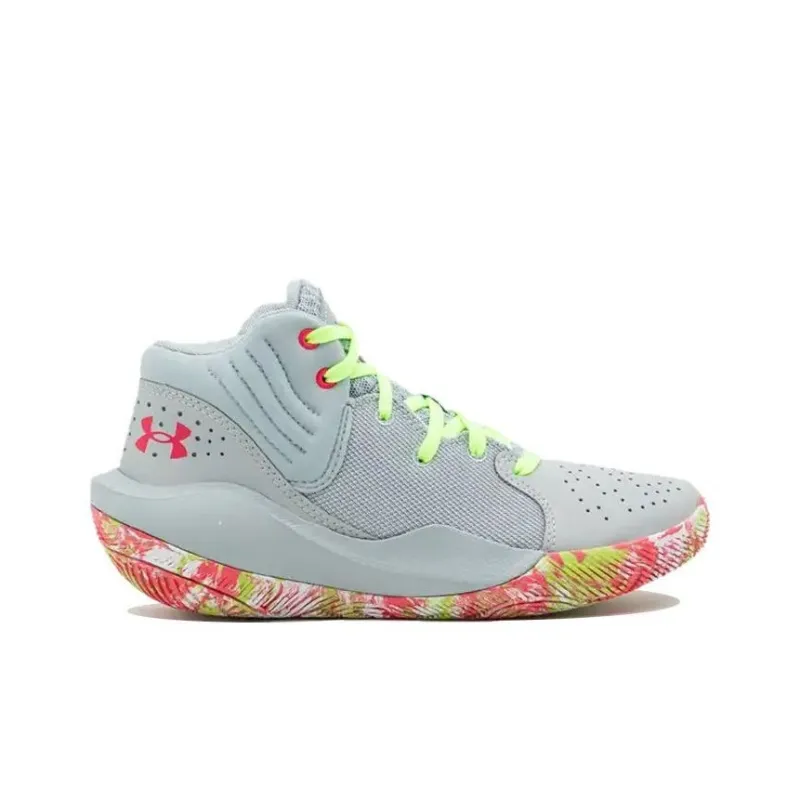 Under Armour Jet '21 Cushioned Slip-Resistant Abrasion-Resistant Mid-Top Performance Basketball Shoes Gray Teenagers-1