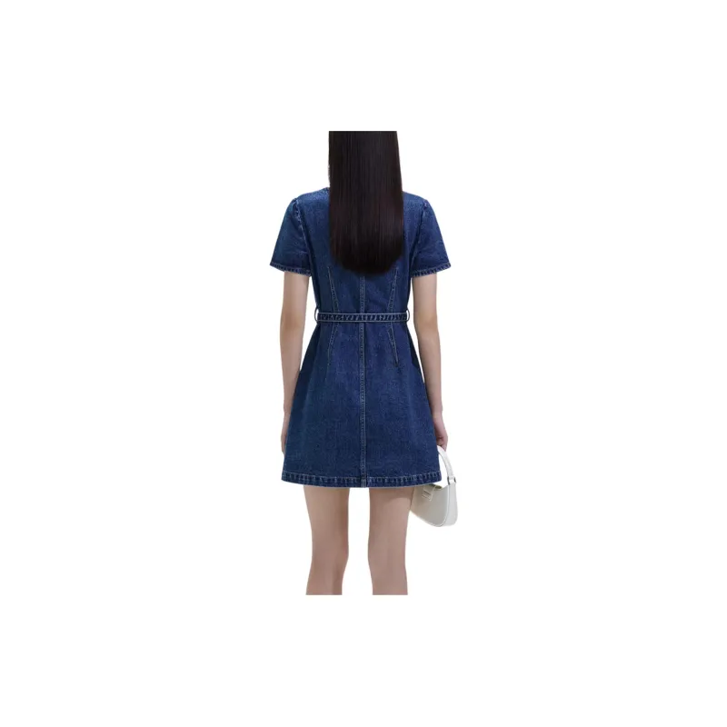 Self portrait Short Sleeved Dresses Women's Denim Blue-2