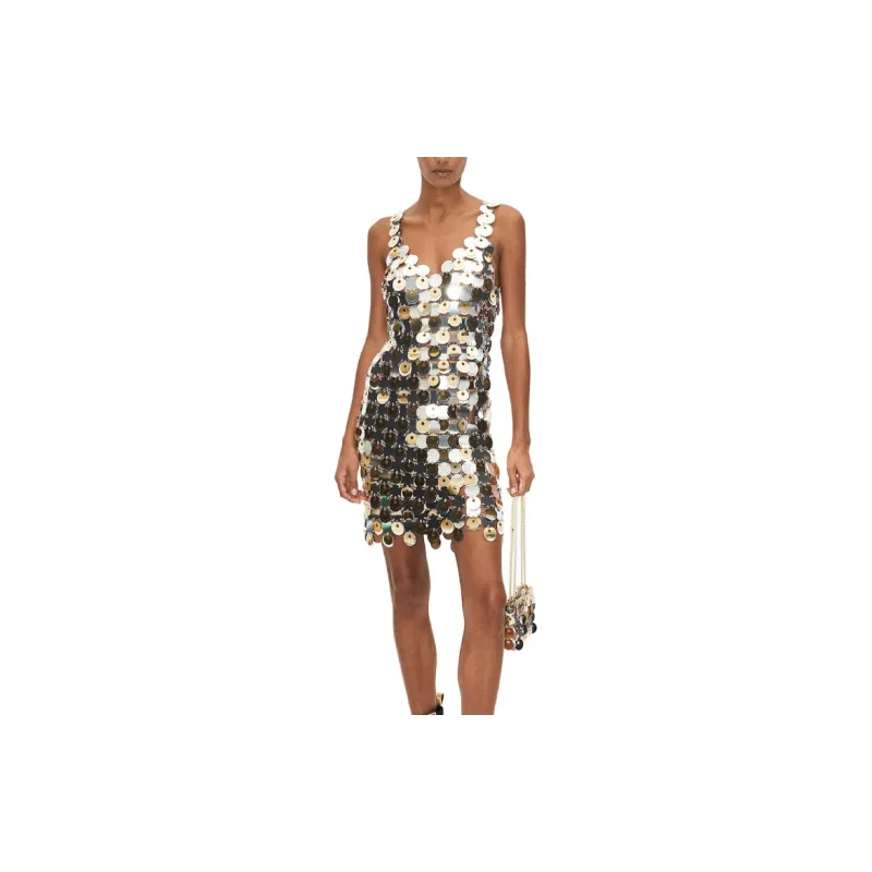 Rabanne H&M Sequin Disc Mini Dress Silver/Gold-3