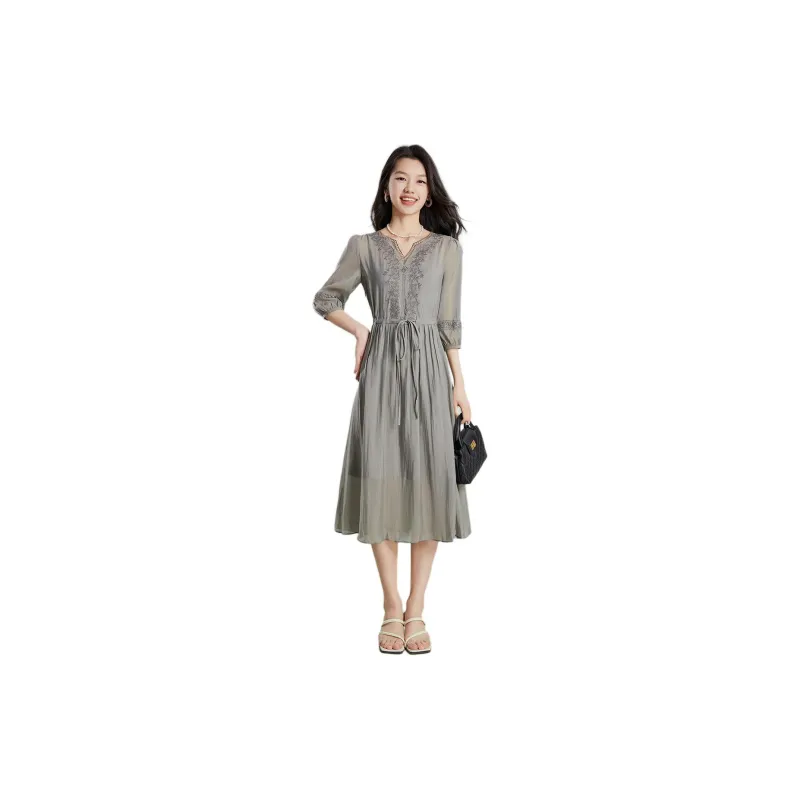 Mylan Early Autumn Long Sleeved Dress Women's Gray-3