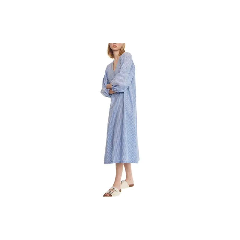H&M Long-Sleeved Dresses Women's Blue/White Stripes-2