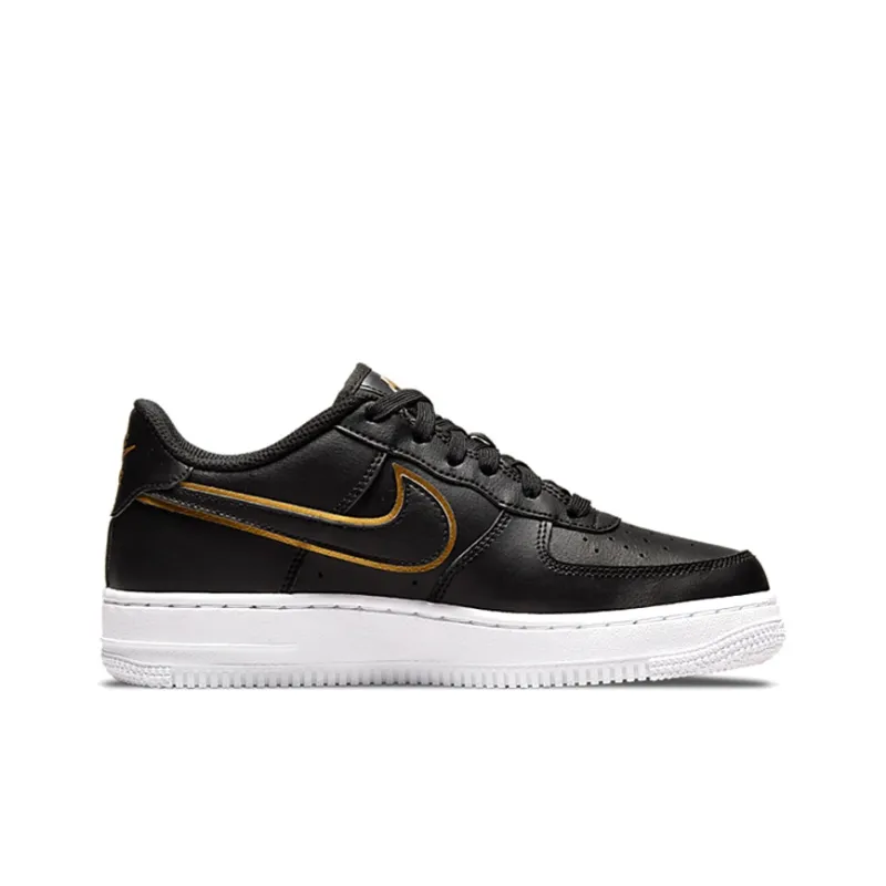 Nike Air Force 1 Slip-Resistant Cushioning Wear-Resistant Low-Top Kids' Skateboarding Shoes Black Gold Teenagers-1