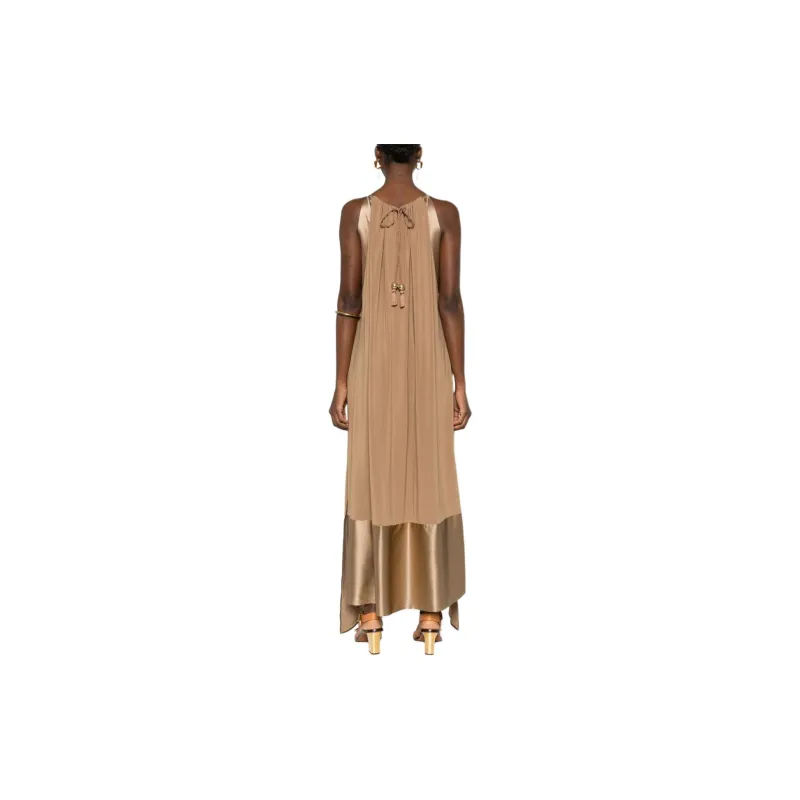 MaxMara Samaria Jersey And Satin Long Dress Sleeveless Dress Women's Earth Tone-3